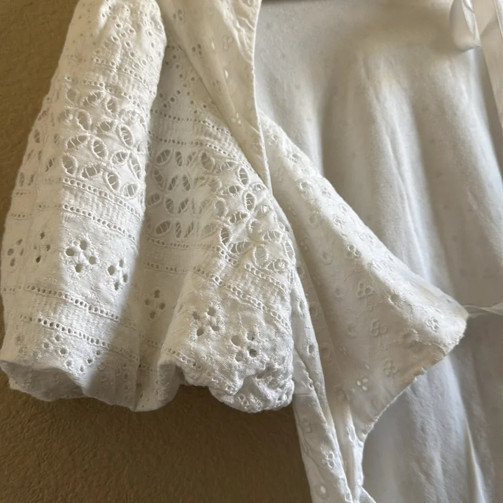 Free People Apricot Rose White Eyelet Mini Dress Open Back Size Medium - Picture 6 of 8